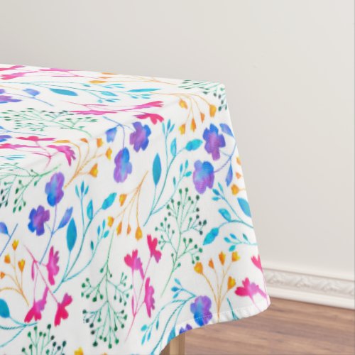 Colourful  Bright Floral White Pattern Tablecloth