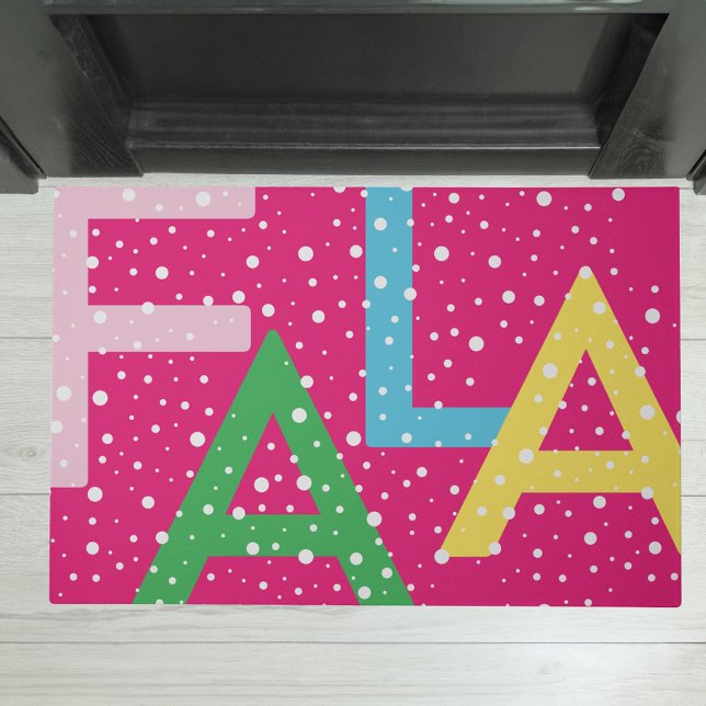 Colourful Bright Neon Fa La La Snowy Christmas Doormat (Colourful Bright Neon Fa La La Snowy Christmas Doormat)