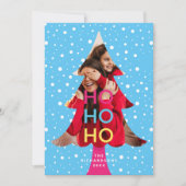 Colourful Bright Neon Ho Ho Christmas Photo Blue Holiday Card (Front)