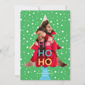 Colourful Bright Neon Ho Ho Christmas Photo Green Holiday Card (Front)