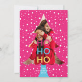 Colourful Bright Neon Ho Ho Christmas Photo Pink Holiday Card (Front)