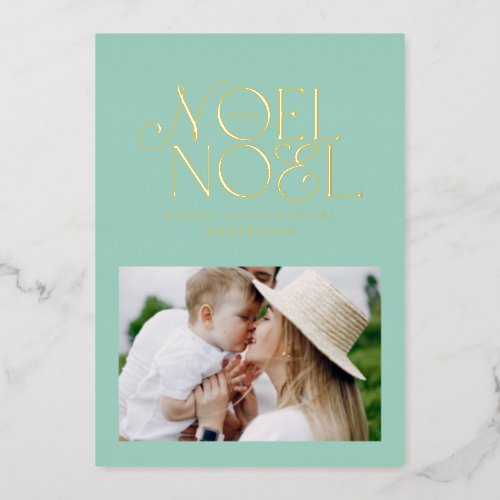 Colourful bright Noel Christmas geometric photo  F Foil Holiday Card