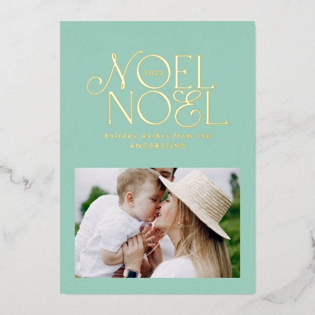 Colourful bright Noel Christmas geometric photo  F Foil Holiday Card (Front)