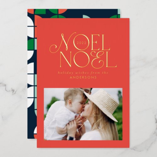 Colourful bright Noel Christmas geometric photo Foil Holiday Card