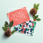 Colourful bright Noel Christmas geometric script Holiday Card<br><div class="desc">Colourful bright fun Noel Christmas geometric typography script holiday design. Red,  green,  navy blue and pink colorway.</div>