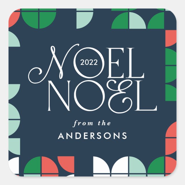 Colourful bright Noel Christmas geometric script Square Sticker (Front)