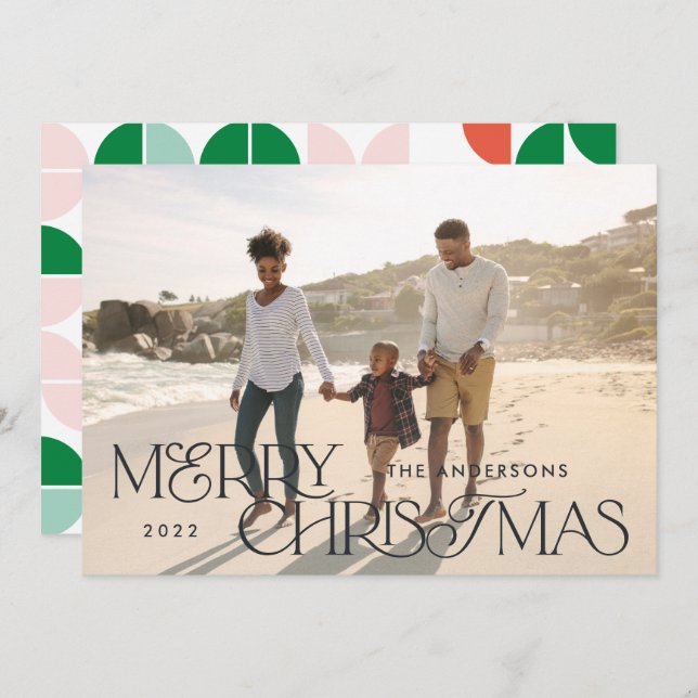 Colourful bright photo Christmas geometric script Holiday Card (Front/Back)