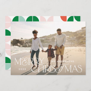 Colourful bright photo Christmas geometric script Holiday Card