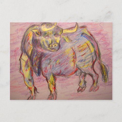 colourful bull pamplona postcard