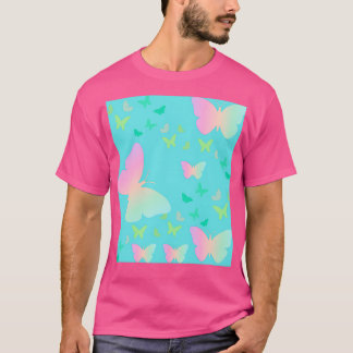 Colourful Butterflies On Turquoise Pattern T-Shirt