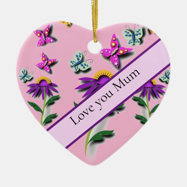 Colourful Butterfly and Flower Ceramic Ornament (Front)