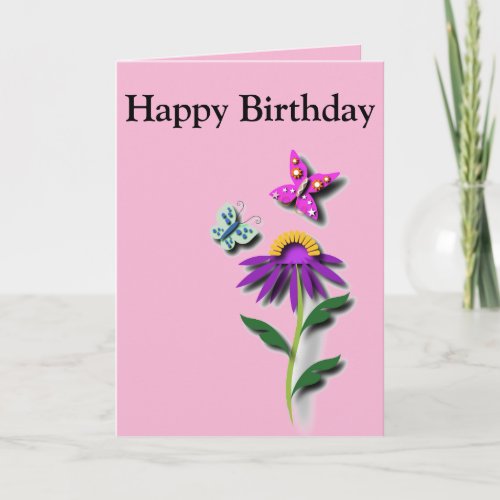 Colourful Butterfly and Flower editable  Card