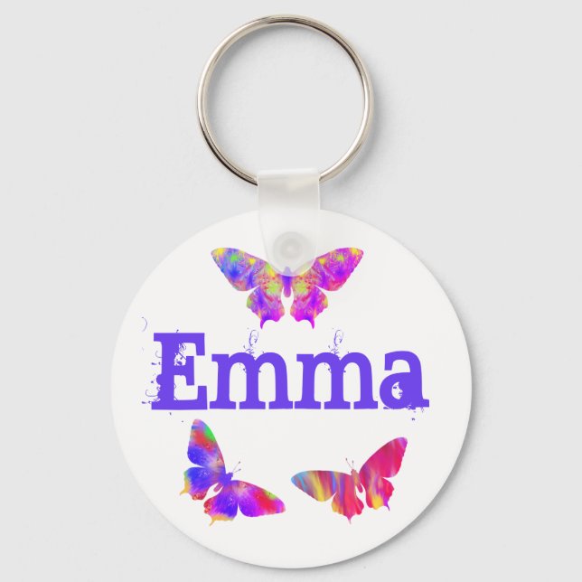 Colourful Butterfly Art Pattern Emma Add Name Keychain (Front)