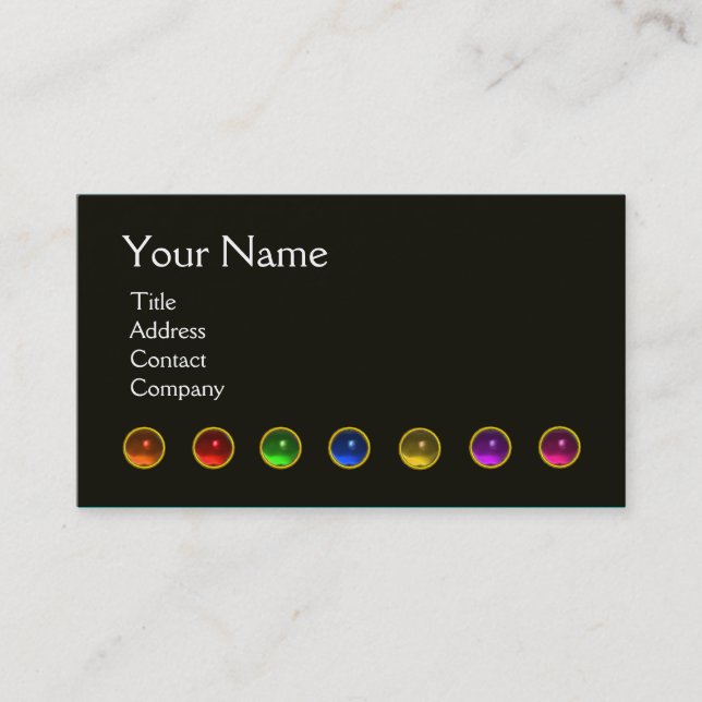 COLOURFUL BUTTERFLY GEM STONES BLACK  WHITE YELLOW BUSINESS CARD (Front)