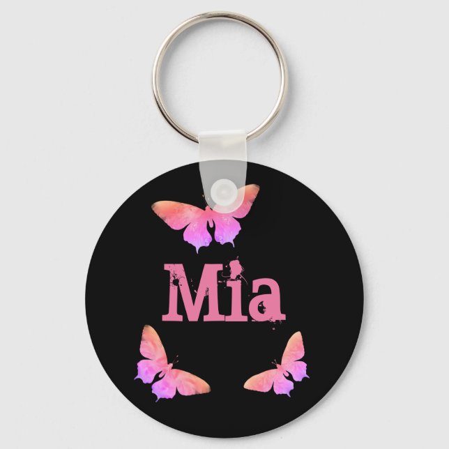 Colourful Butterfly Painting Art Pink Mia Add Name Keychain (Front)