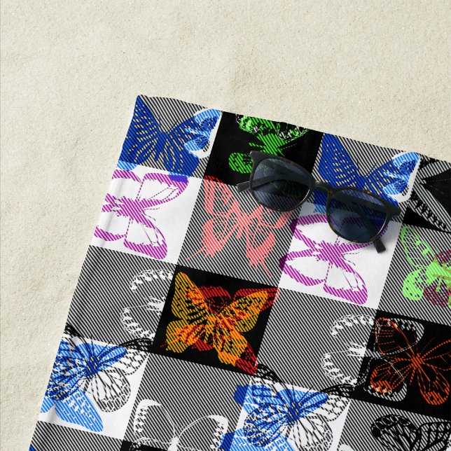 Colourful Butterfly Plaid Tartan Check Design  Beach Towel (Creator Uploaded)