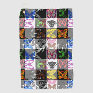 Colourful Butterfly Plaid Tartan Check Design Golf Towel