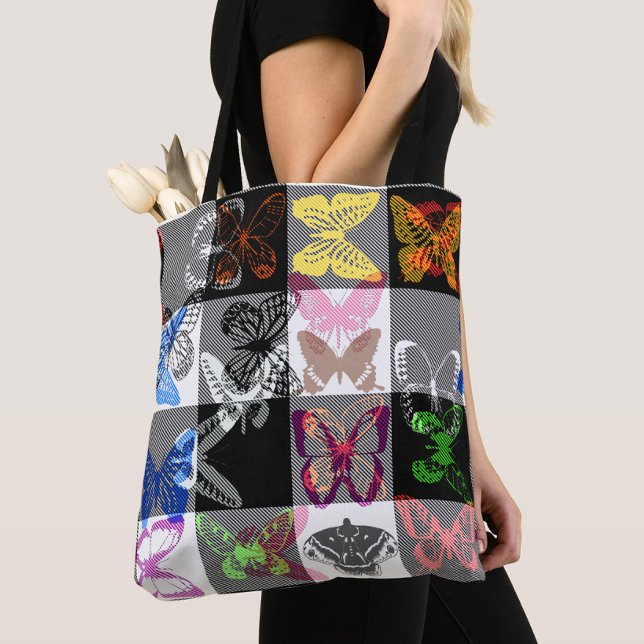 Colourful Butterfly Plaid Tartan Check Design  Tote Bag (Creator Uploaded)