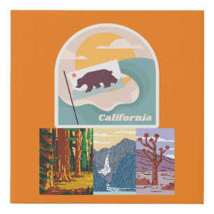 Colourful California Poster with Nat Park pics Faux Canvas Print