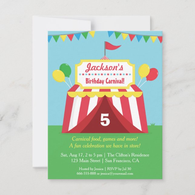 Colourful Carnival Kids Birthday Party Invitation (Front)
