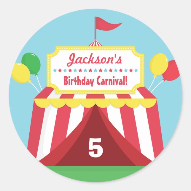 Colourful Carnival Themed Kids Birthday Party Classic Round Sticker (Front)