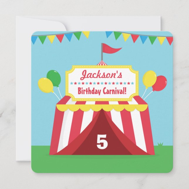 Colourful Carnival Themed Kids Birthday Party Invitation (Front)