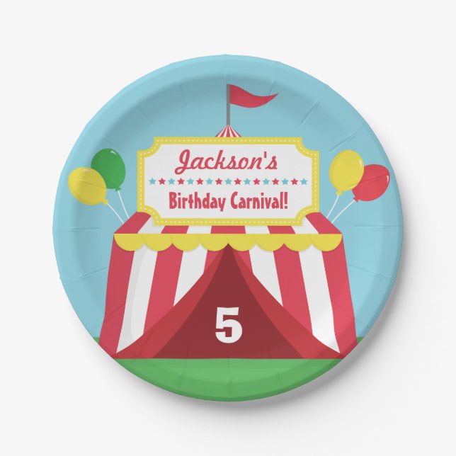 Colourful Carnival Themed Kids Birthday Party Paper Plates (Front)