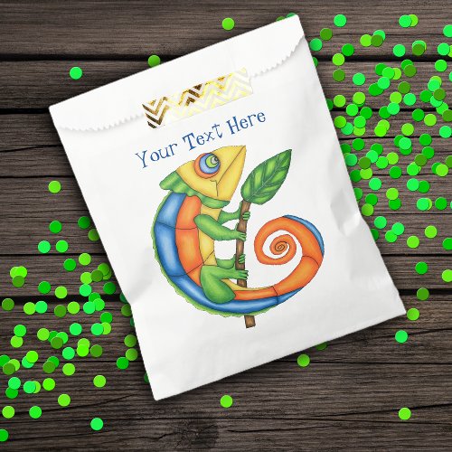 Colourful Cartoon Happy Lizard holding Stick Leaf Favor Bag