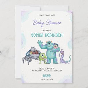 Colourful cartoon monster baby shower invitation