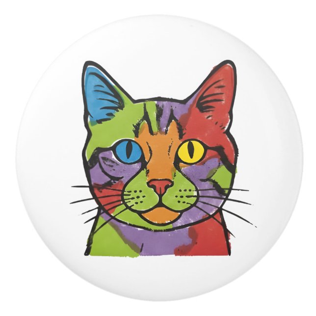 Colourful Cat Ceramic Pull (Front)