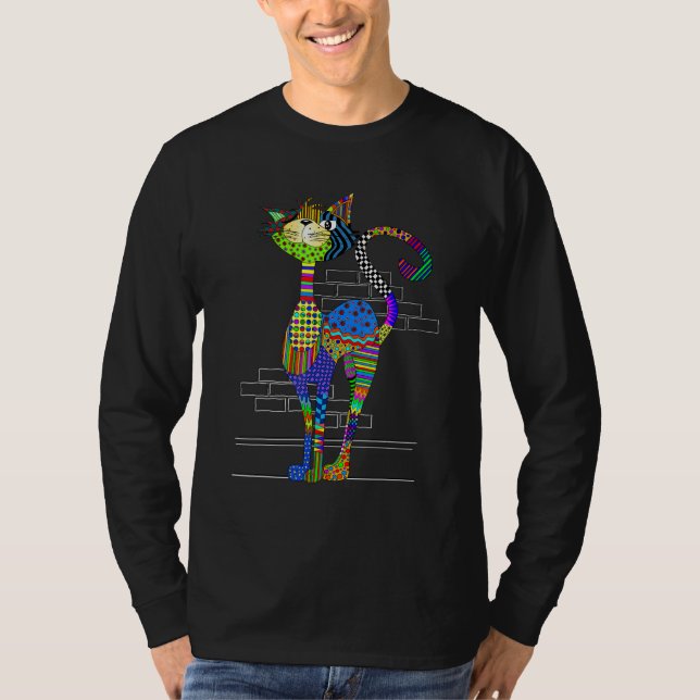 Colourful Cat Street Cat Patch Pattern T-Shirt (Front)