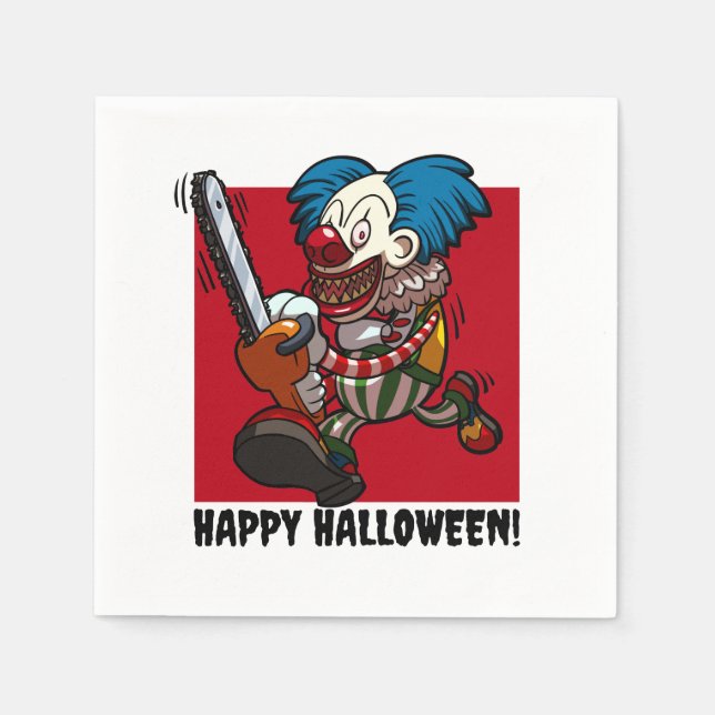 Colourful Chainsaw Clown Halloween Horror Cartoon Napkins (Front)