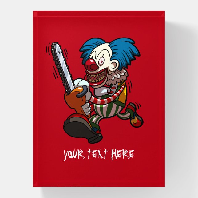 Colourful Chainsaw Clown Halloween Horror Cartoon Paperweight (Vertical)