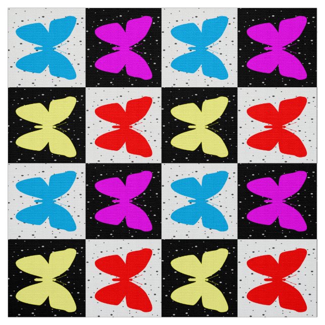 Colourful Checkered Butterfly Fabric (Swatch)