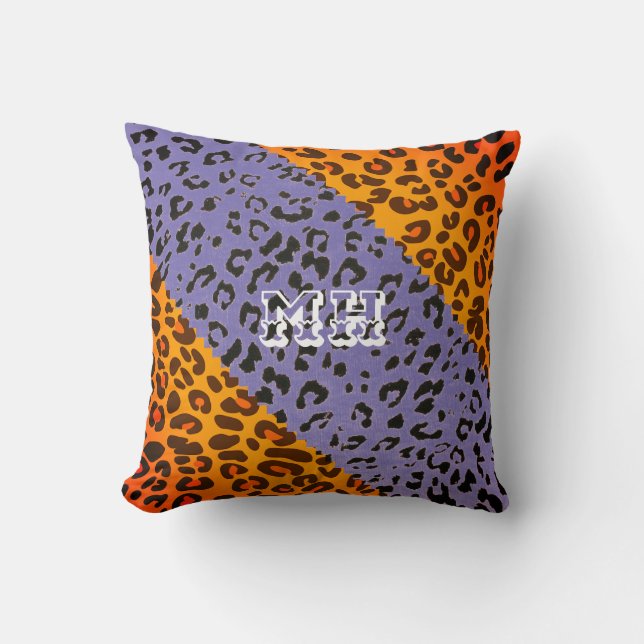 Colourful Cheetah Print Pattern Girly Monogram  Throw Pillow (Front)
