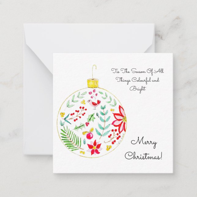 Colourful Christmas Ornament Note Card (Front)