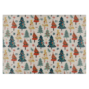 Colourful Christmas Pine Trees Seamless Pattern Cutting Board