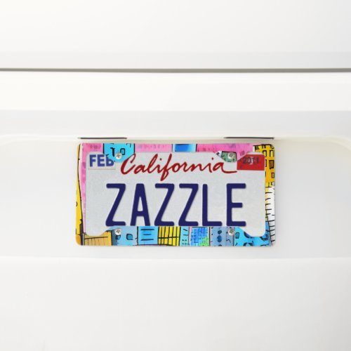 Colourful City Doodle License Plate Frame