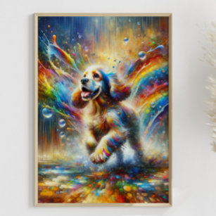 Colourful Cocker Spaniel Rainbow Splatter Custom Poster