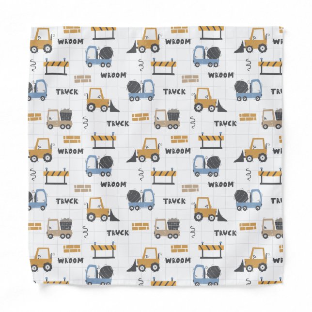 Colourful Construction Trucks Pattern Bandana (Front)
