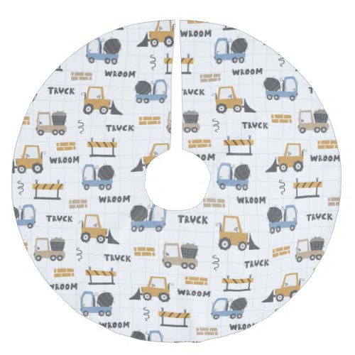 Colourful Construction Trucks Pattern Brushed Polyester Tree Skirt