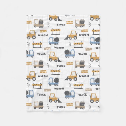 Colourful Construction Trucks Pattern Fleece Blanket