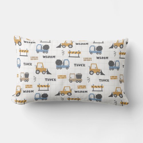 Colourful Construction Trucks Pattern Lumbar Pillow