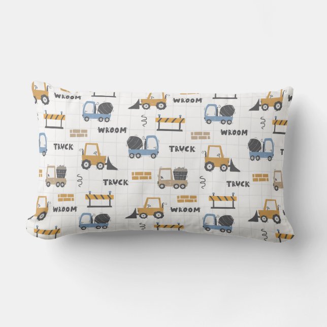 Colourful Construction Trucks Pattern Lumbar Pillow (Front)