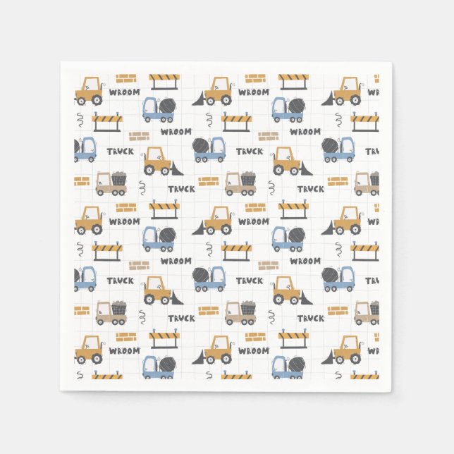 Colourful Construction Trucks Pattern Napkins (Front)