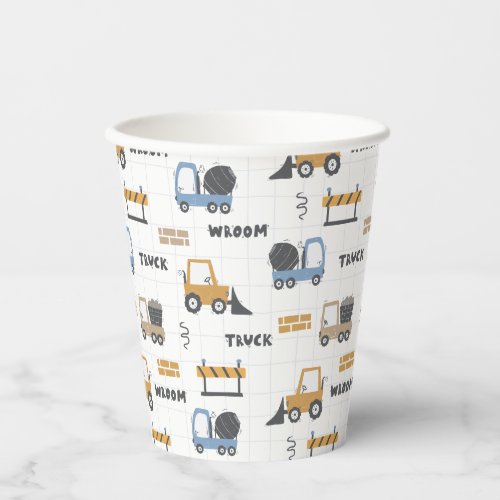 Colourful Construction Trucks Pattern Paper Cups