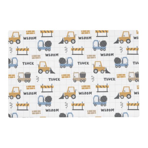 Colourful Construction Trucks Pattern Placemat