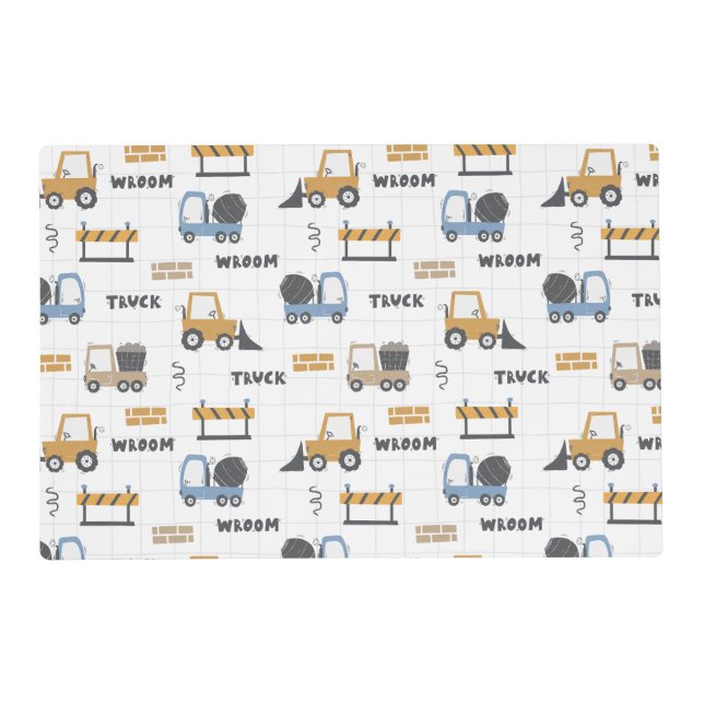 Colourful Construction Trucks Pattern Placemat (Front)