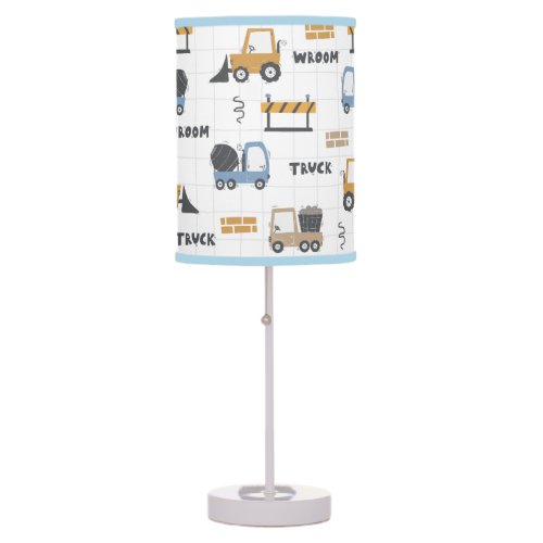 Colourful Construction Trucks Pattern Table Lamp