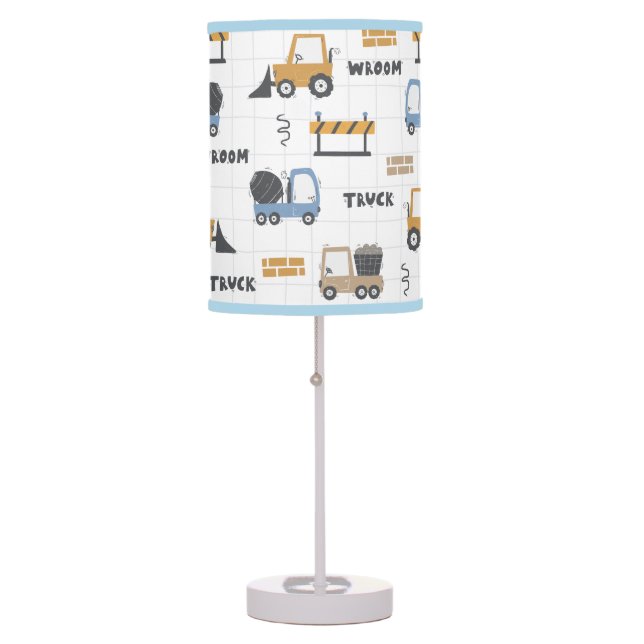 Colourful Construction Trucks Pattern Table Lamp (Front)